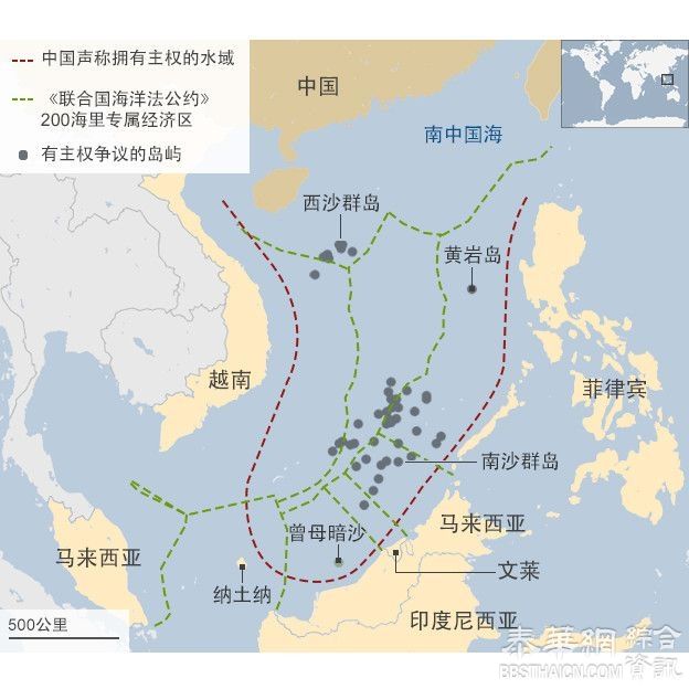 美两架B52轰炸机飞越南海人工岛附近海域