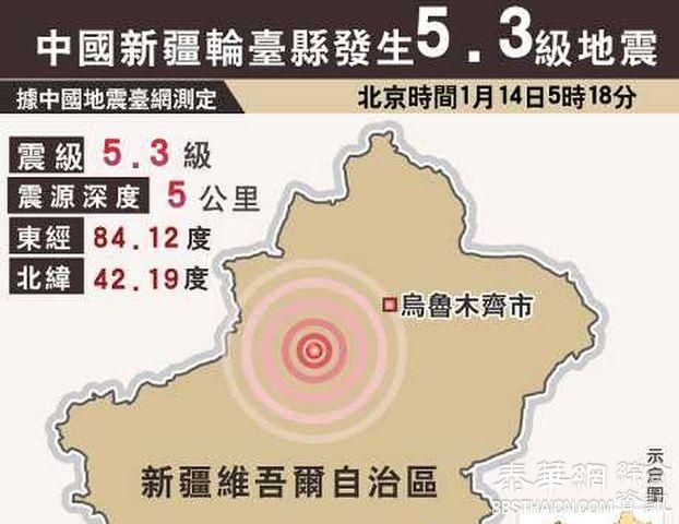 新疆及西藏清晨发生5.3级地震