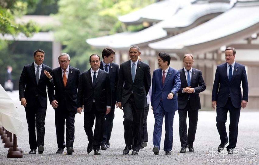 G7领导人伊势神宫弄铲植树