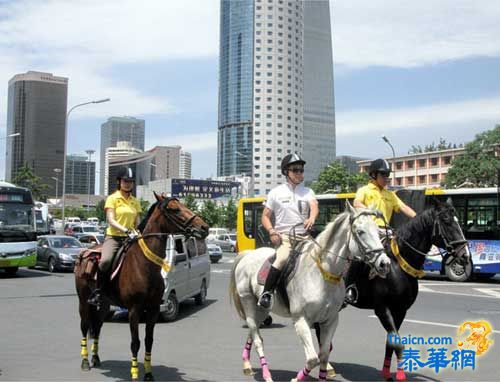 北京5名市民骑马上班 交警称其违章